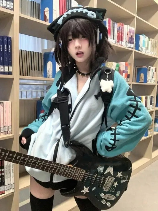 kawaiies-softtoys-plushies-kawaii-plush-Kawaii Fishbone Aqua Grey Hoodie Set Apparel 