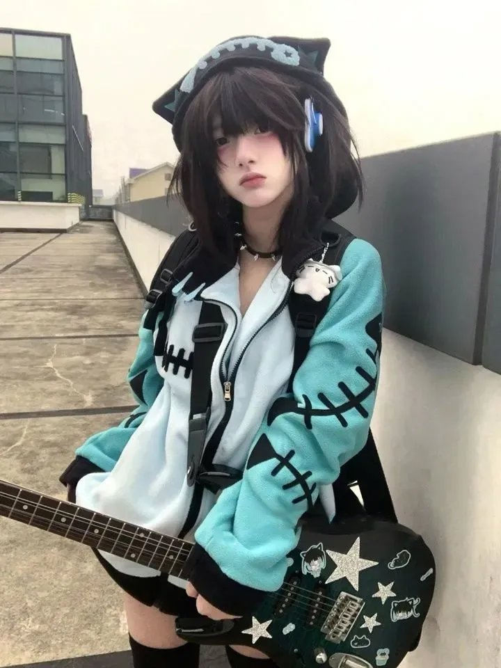 kawaiies-softtoys-plushies-kawaii-plush-Kawaii Fishbone Aqua Grey Hoodie Set Apparel Aqua M (US 6) 