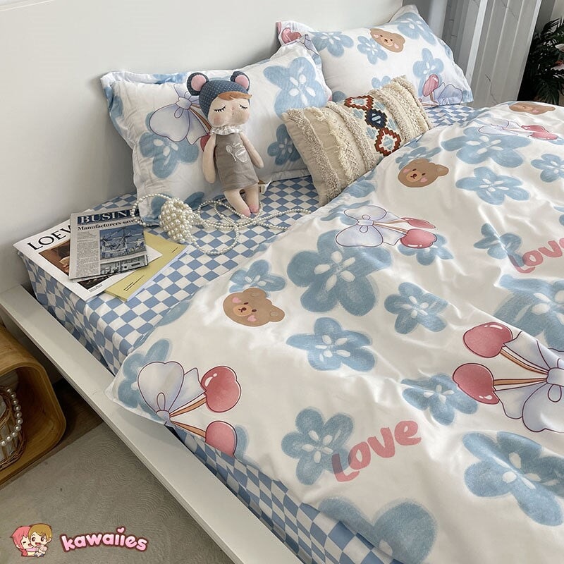 kawaiies-softtoys-plushies-kawaii-plush-Kawaii Fruity Brown Bear Polyester Bedding Set | NEW Bedding Sets 