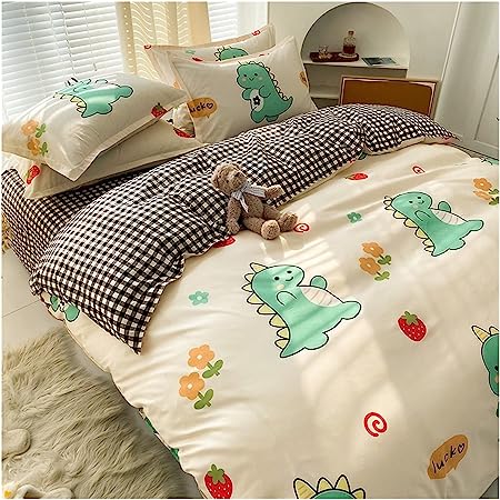 kawaiies-softtoys-plushies-kawaii-plush-Kawaii Green Dinosaur Floral 120gsm Polyester Bedding Set | NEW Bedding Sets 