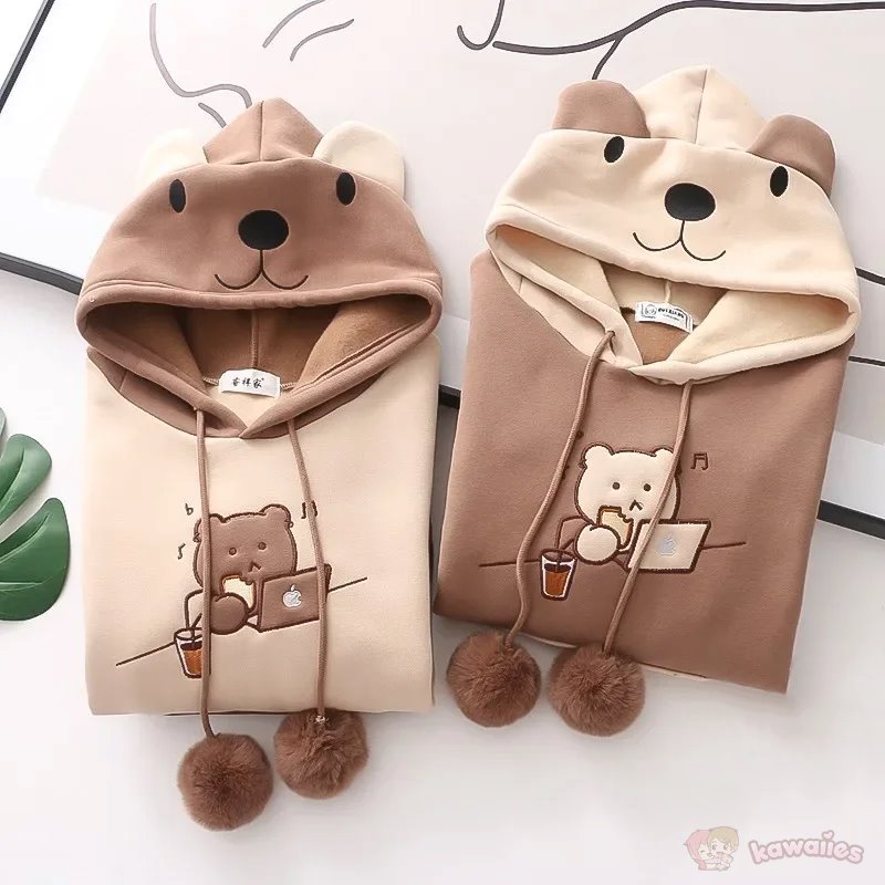 kawaiies-softtoys-plushies-kawaii-plush-Kawaii Harajuku Style Bear Two-tone Hoodies Hoodies 