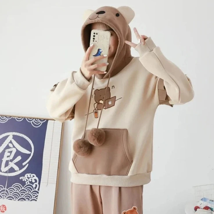 kawaiies-softtoys-plushies-kawaii-plush-Kawaii Harajuku Style Bear Two-tone Hoodies Hoodies 