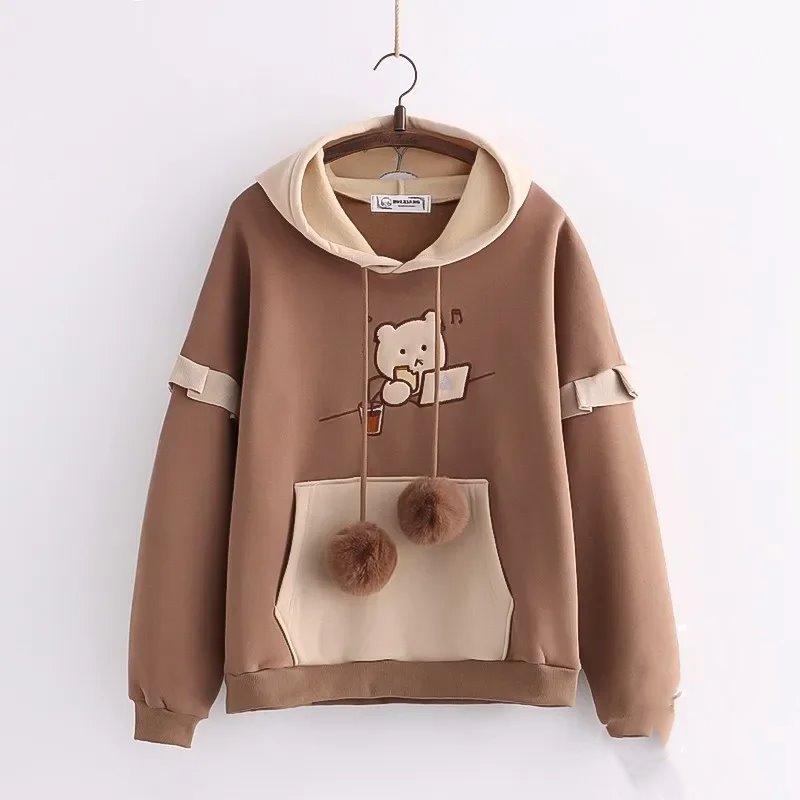 kawaiies-softtoys-plushies-kawaii-plush-Kawaii Harajuku Style Bear Two-tone Hoodies Hoodies Brown M 