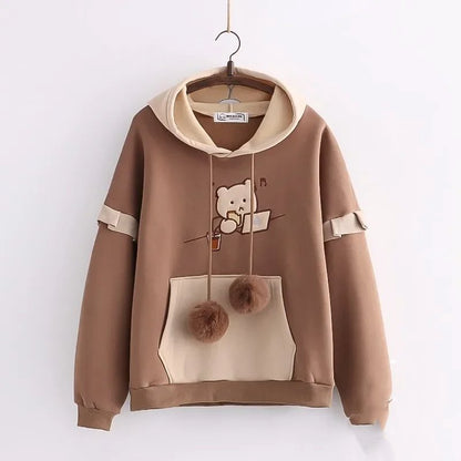 kawaiies-softtoys-plushies-kawaii-plush-Kawaii Harajuku Style Bear Two-tone Hoodies Hoodies Brown M 