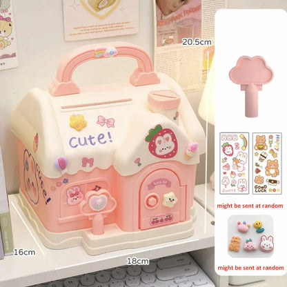 kawaiies-softtoys-plushies-kawaii-plush-Kawaii House Piggy Bank Organisers Pink with 2D + 3D Stickers 