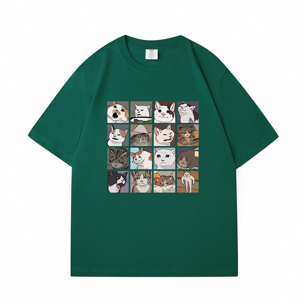 kawaiies-softtoys-plushies-kawaii-plush-Kawaii Illustrated Cats Meme V3 Unisex Tee Top | NEW Apparel Green S 