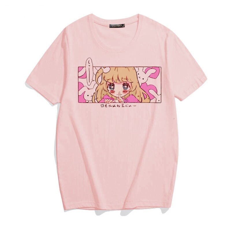 kawaiies-softtoys-plushies-kawaii-plush-Kawaii Japanese Anime Bunny Blonde Girl Graphic Tee Apparel Pink S 