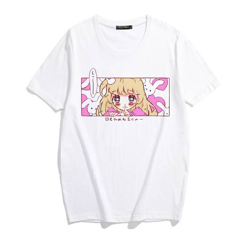 kawaiies-softtoys-plushies-kawaii-plush-Kawaii Japanese Anime Bunny Blonde Girl Graphic Tee Apparel White S 