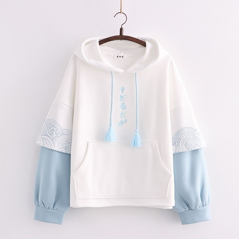 kawaiies-softtoys-plushies-kawaii-plush-Kawaii Japanese Kanji Embroidery Wave Hoodie Apparel White 