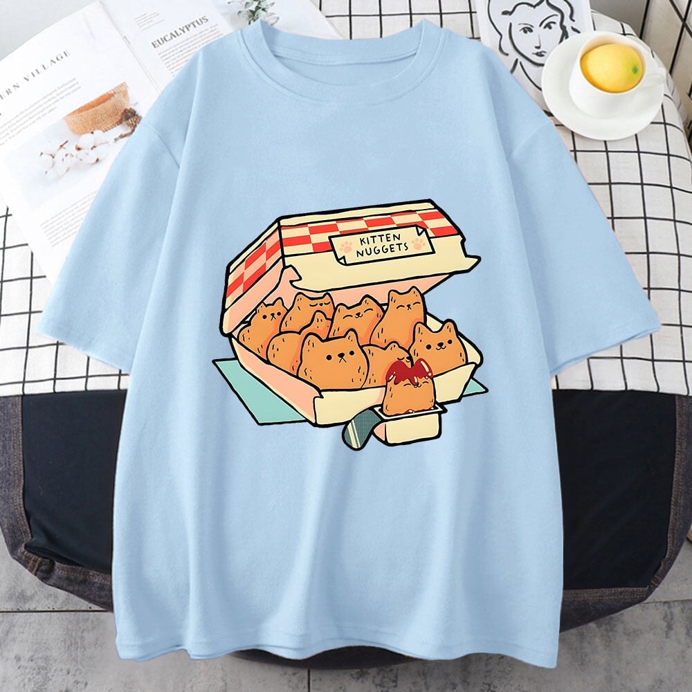 kawaiies-softtoys-plushies-kawaii-plush-Kawaii Kitten Nuggets Unisex Tee Apparel Blue XS 