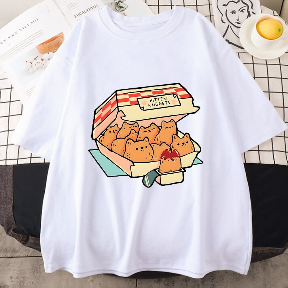 kawaiies-softtoys-plushies-kawaii-plush-Kawaii Kitten Nuggets Unisex Tee Apparel White XS 