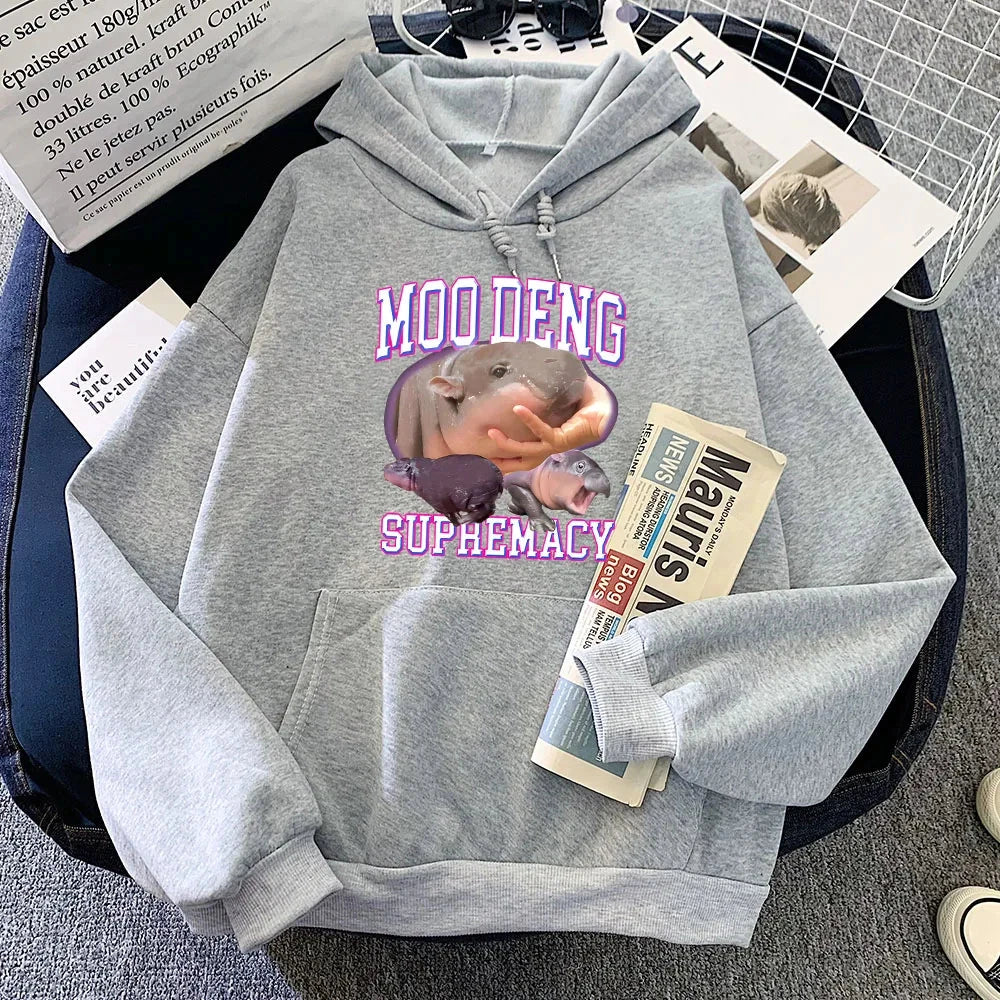 kawaiies-softtoys-plushies-kawaii-plush-Kawaii Moo Deng Supremacy Hippo Unisex Hoodie Apparel Gray XS 