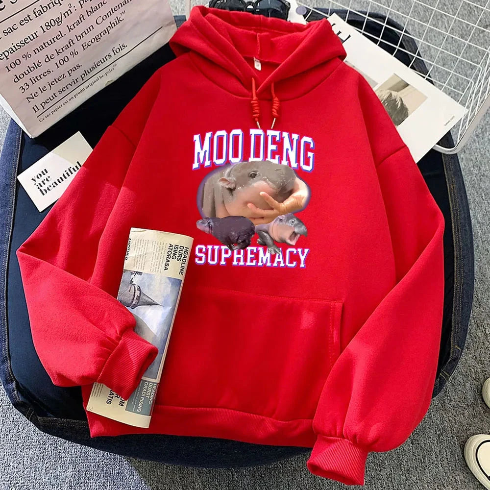 kawaiies-softtoys-plushies-kawaii-plush-Kawaii Moo Deng Supremacy Hippo Unisex Hoodie Apparel Red XS 