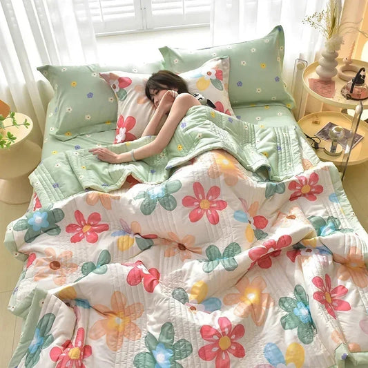 kawaiies-softtoys-plushies-kawaii-plush-Kawaii Multicolor Flower Polyester Quilt Blanket Set Home Decor 100x150cm (2pc) 