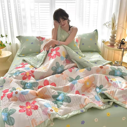 kawaiies-softtoys-plushies-kawaii-plush-Kawaii Multicolor Flower Polyester Quilt Blanket Set Home Decor 