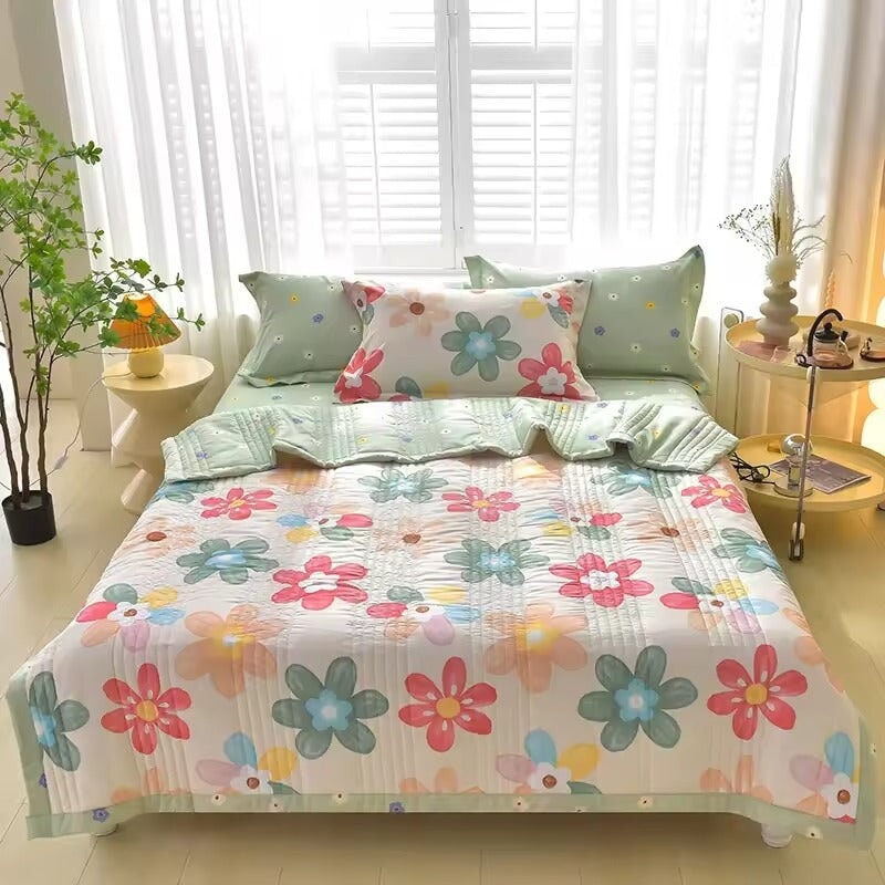 kawaiies-softtoys-plushies-kawaii-plush-Kawaii Multicolor Flower Polyester Quilt Blanket Set Home Decor 