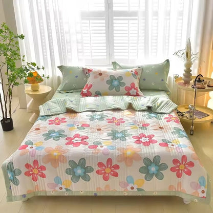 kawaiies-softtoys-plushies-kawaii-plush-Kawaii Multicolor Flower Polyester Quilt Blanket Set Home Decor 