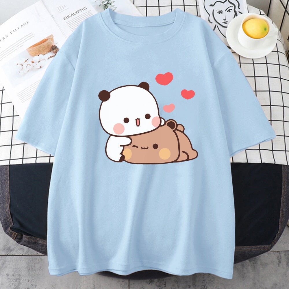 kawaiies-softtoys-plushies-kawaii-plush-Kawaii Panda Bear Love Unisex Tee Apparel Blue XS 