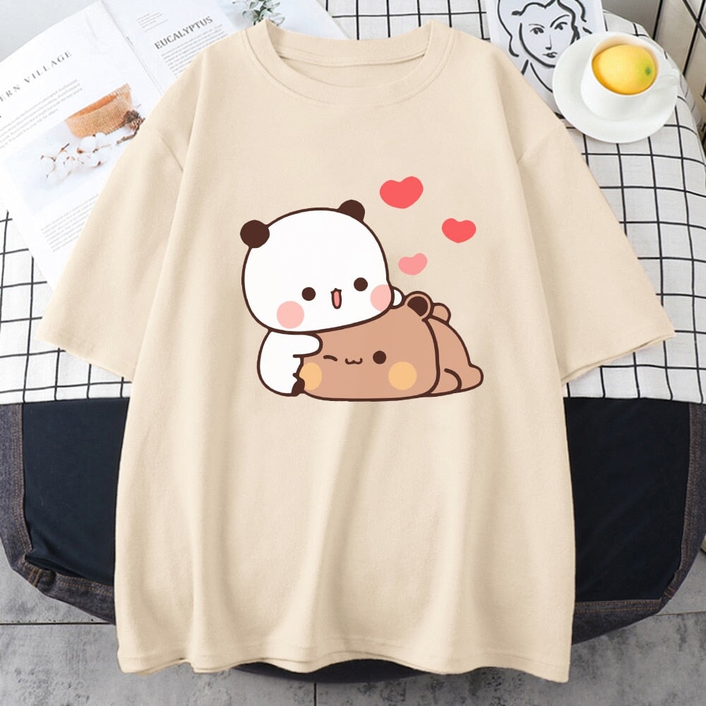 kawaiies-softtoys-plushies-kawaii-plush-Kawaii Panda Bear Love Unisex Tee Apparel Cream XS 