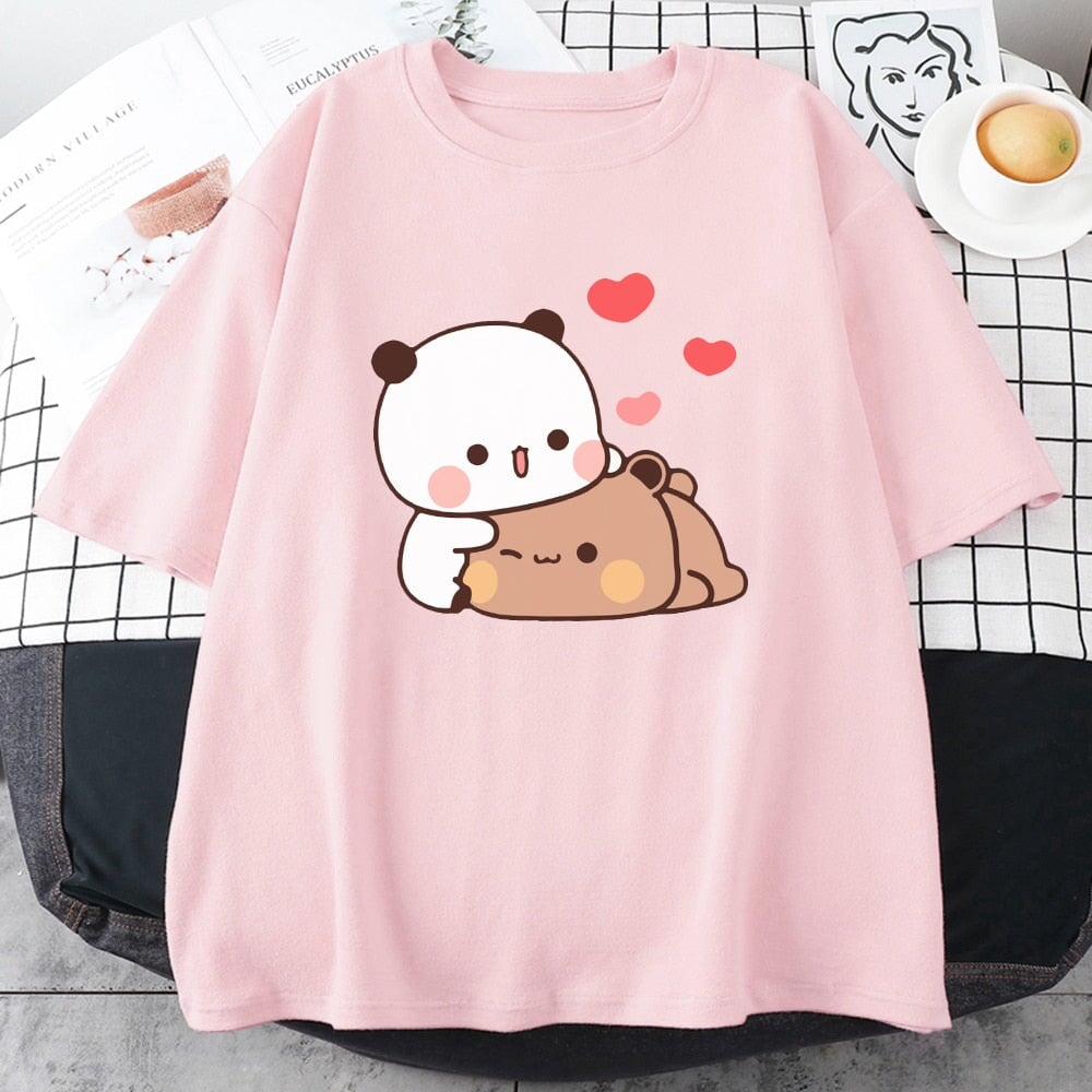 kawaiies-softtoys-plushies-kawaii-plush-Kawaii Panda Bear Love Unisex Tee Apparel Pink XS 
