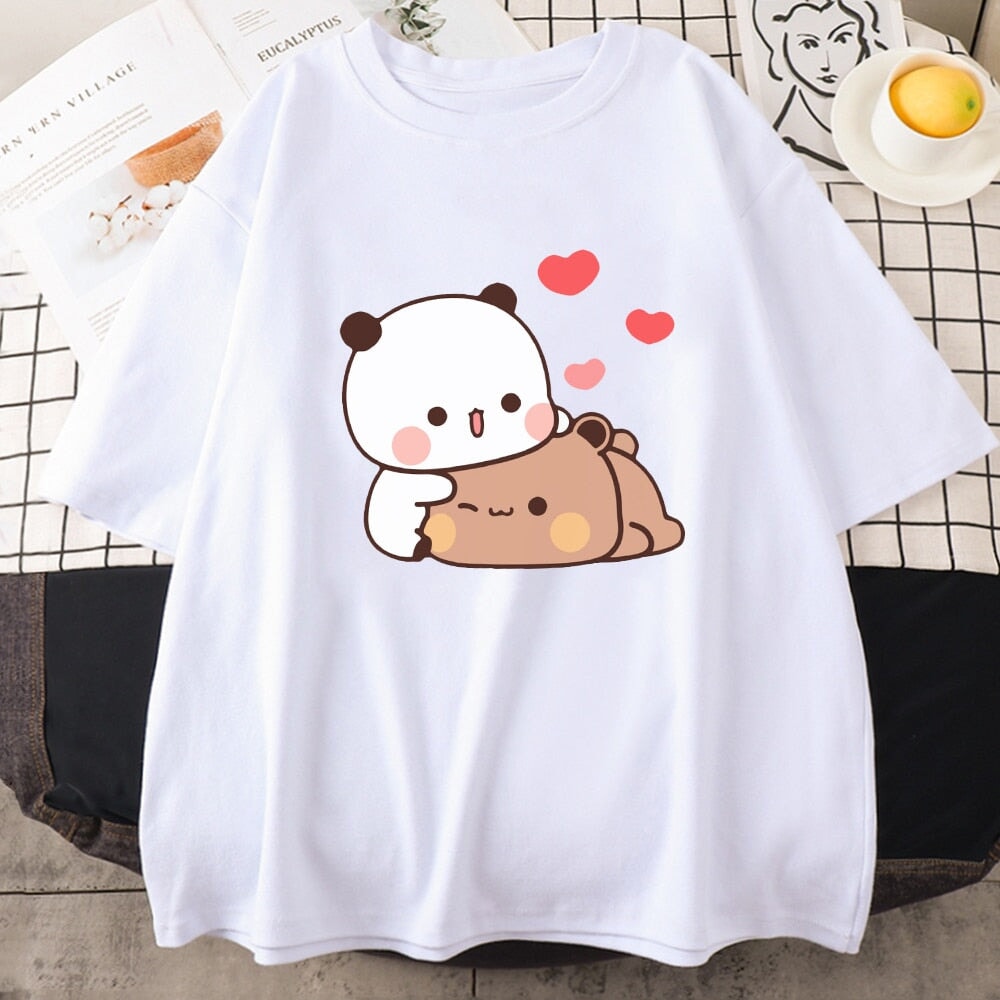 kawaiies-softtoys-plushies-kawaii-plush-Kawaii Panda Bear Love Unisex Tee Apparel White XS 