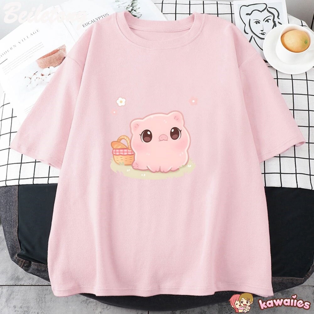 kawaiies-softtoys-plushies-kawaii-plush-Kawaii Piggy Unisex Tee Apparel 