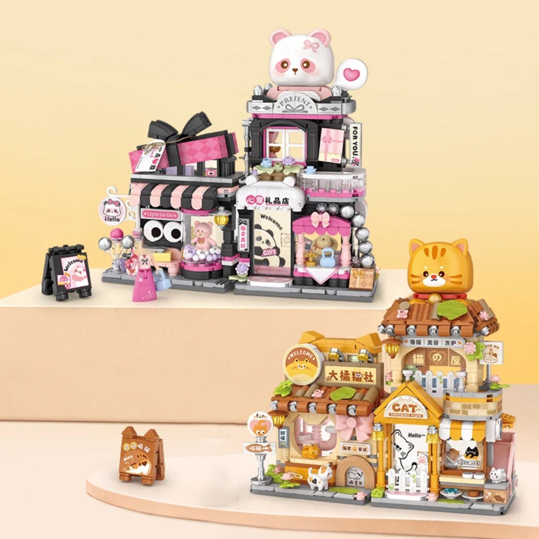 kawaiies-softtoys-plushies-kawaii-plush-Kawaii Pink Panda Ginger Cat Shop Micro Building Sets Build it 