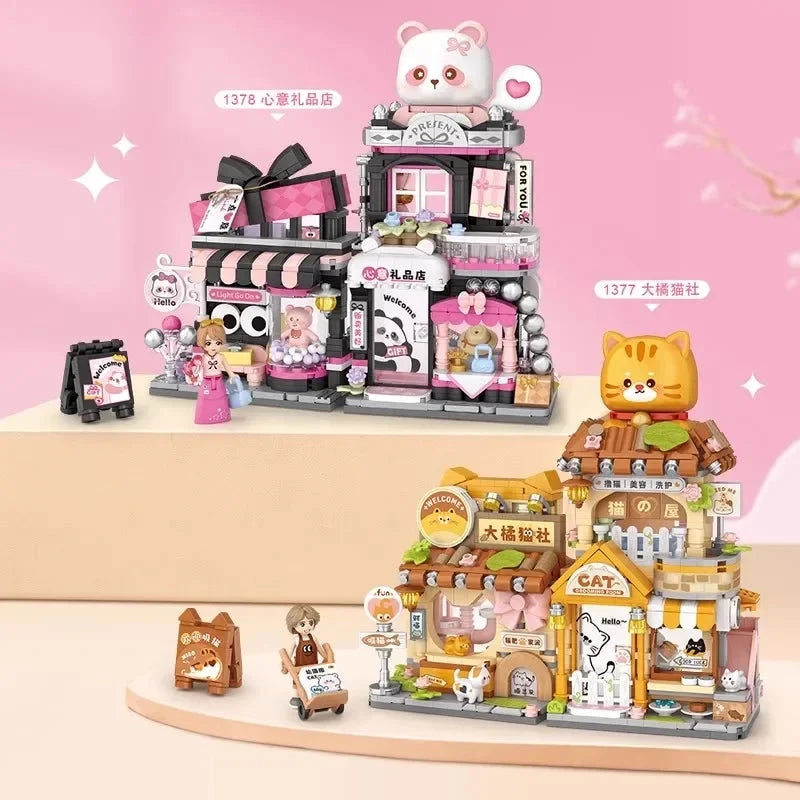 kawaiies-softtoys-plushies-kawaii-plush-Kawaii Pink Panda Ginger Cat Shop Micro Building Sets Build it 