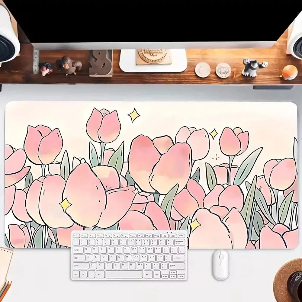 kawaiies-softtoys-plushies-kawaii-plush-Kawaii Pink Tulips Large Mouse Pad Home Decor 