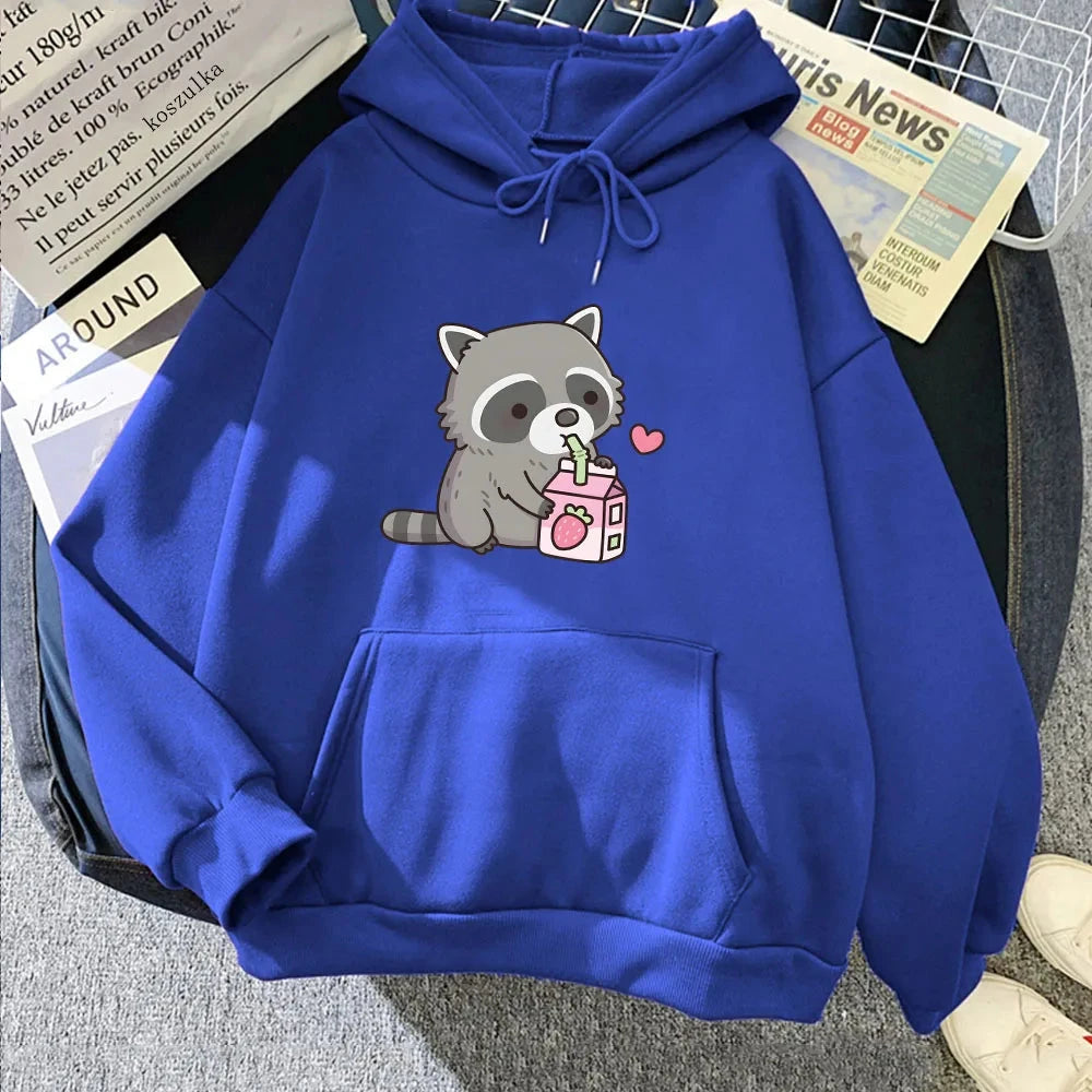 kawaiies-softtoys-plushies-kawaii-plush-Kawaii Raccoon Drinking Strawberry Milk Unisex Hoodie Apparel Dark Blue XS 