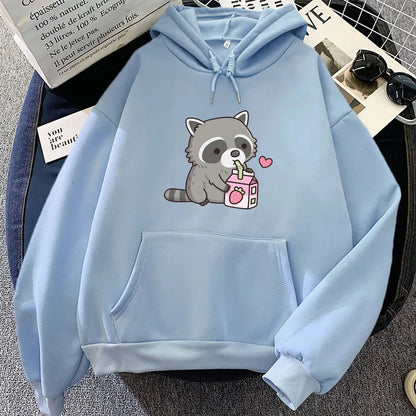 kawaiies-softtoys-plushies-kawaii-plush-Kawaii Raccoon Drinking Strawberry Milk Unisex Hoodie Apparel Light Blue XS 
