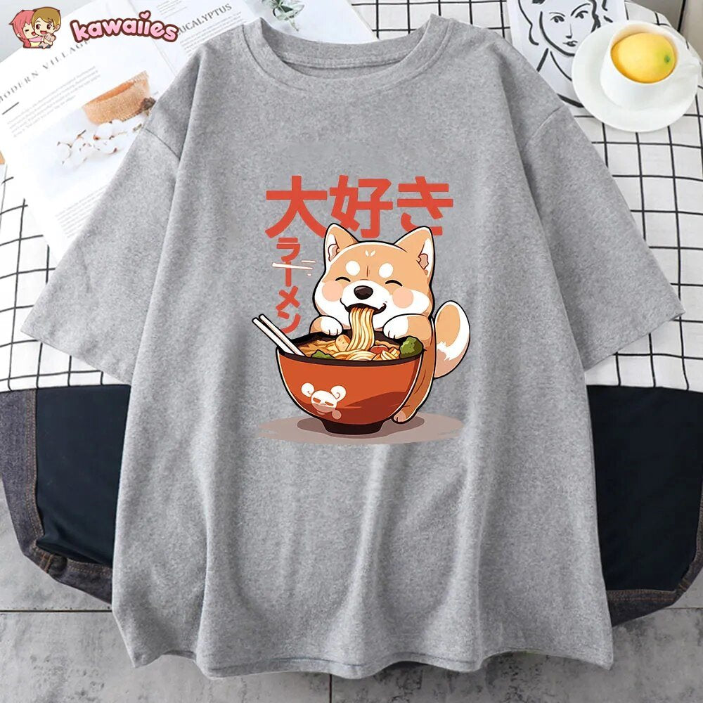 kawaiies-softtoys-plushies-kawaii-plush-Kawaii Shiba Inu Eating Ramen Unisex Tee Apparel 