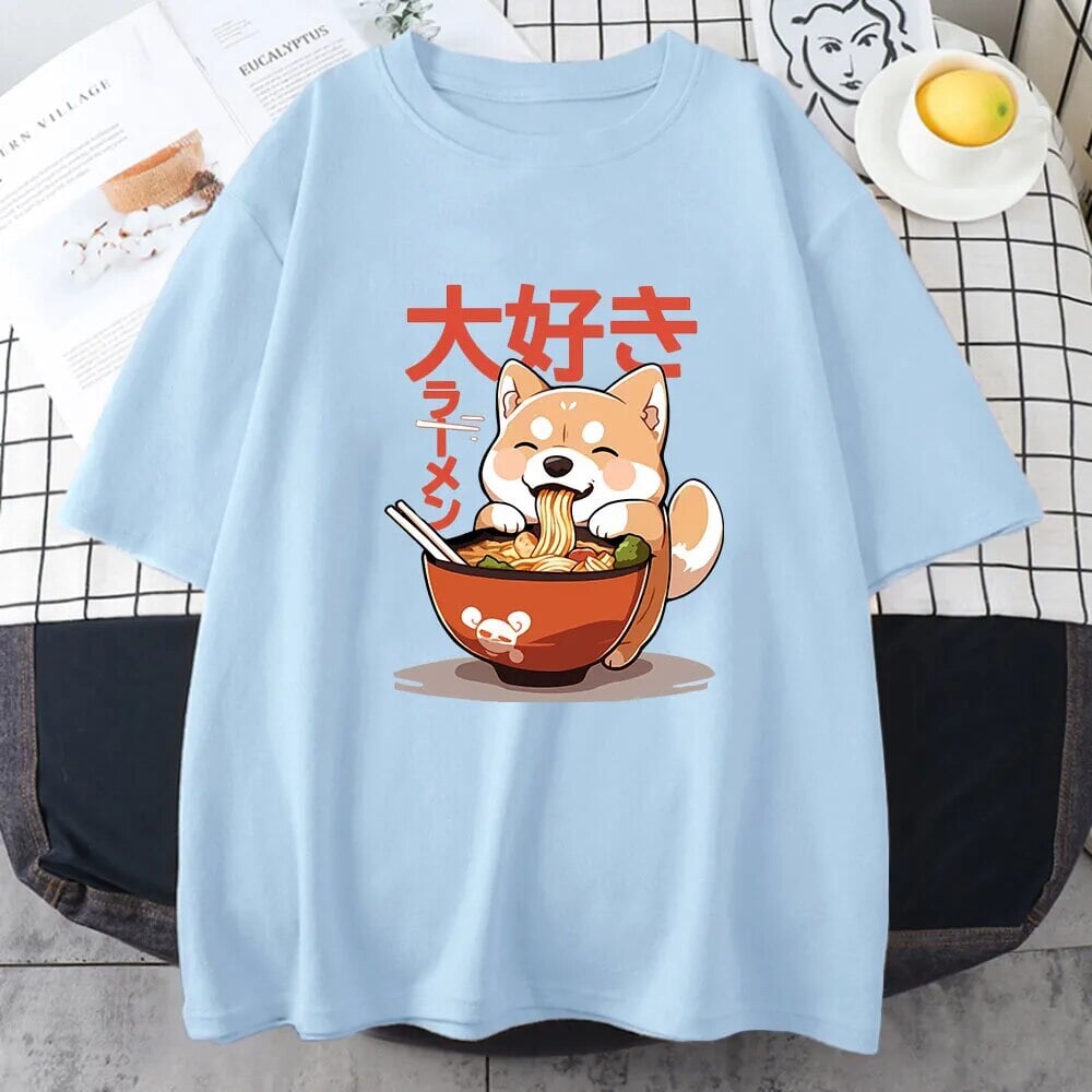 kawaiies-softtoys-plushies-kawaii-plush-Kawaii Shiba Inu Eating Ramen Unisex Tee Apparel Sky Blue XS 