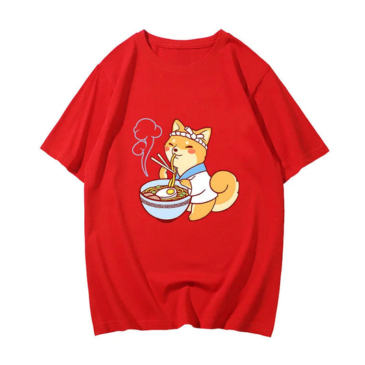 kawaiies-softtoys-plushies-kawaii-plush-Kawaii Shiba Inu Enjoying Ramen Women's Tee Top Tops Red XS 