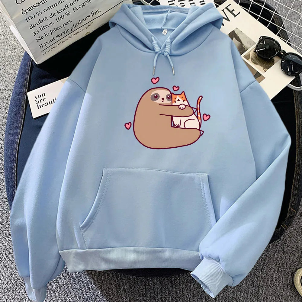 kawaiies-softtoys-plushies-kawaii-plush-Kawaii Sloth Hugging Cat Unisex Hoodie Apparel Light Blue XS 