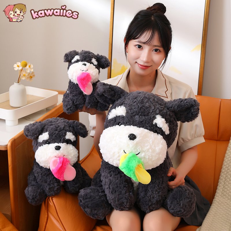 kawaiies-softtoys-plushies-kawaii-plush-Kawaii Sooty the Black Fluffy Dog with Slipper Plushie | NEW Soft toy 