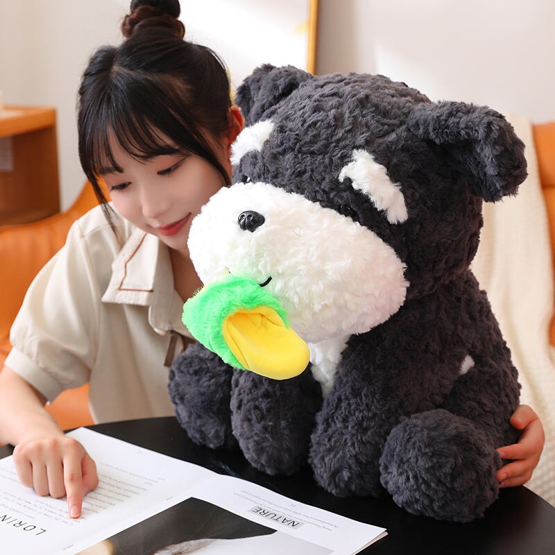 kawaiies-softtoys-plushies-kawaii-plush-Kawaii Sooty the Black Fluffy Dog with Slipper Plushie | NEW Soft toy 