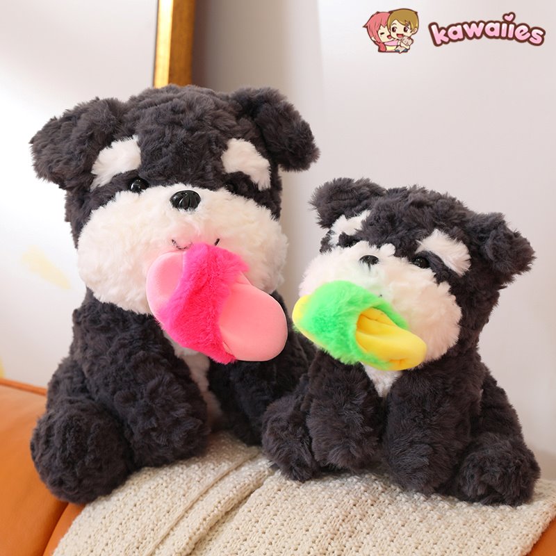 kawaiies-softtoys-plushies-kawaii-plush-Kawaii Sooty the Black Fluffy Dog with Slipper Plushie | NEW Soft toy 