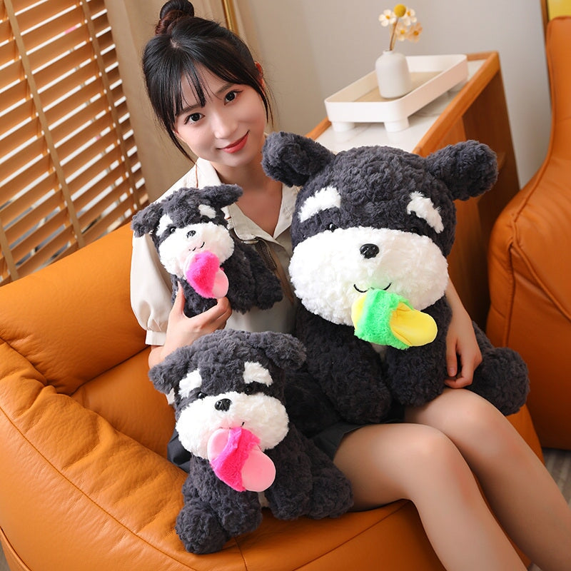 kawaiies-softtoys-plushies-kawaii-plush-Kawaii Sooty the Black Fluffy Dog with Slipper Plushie | NEW Soft toy 