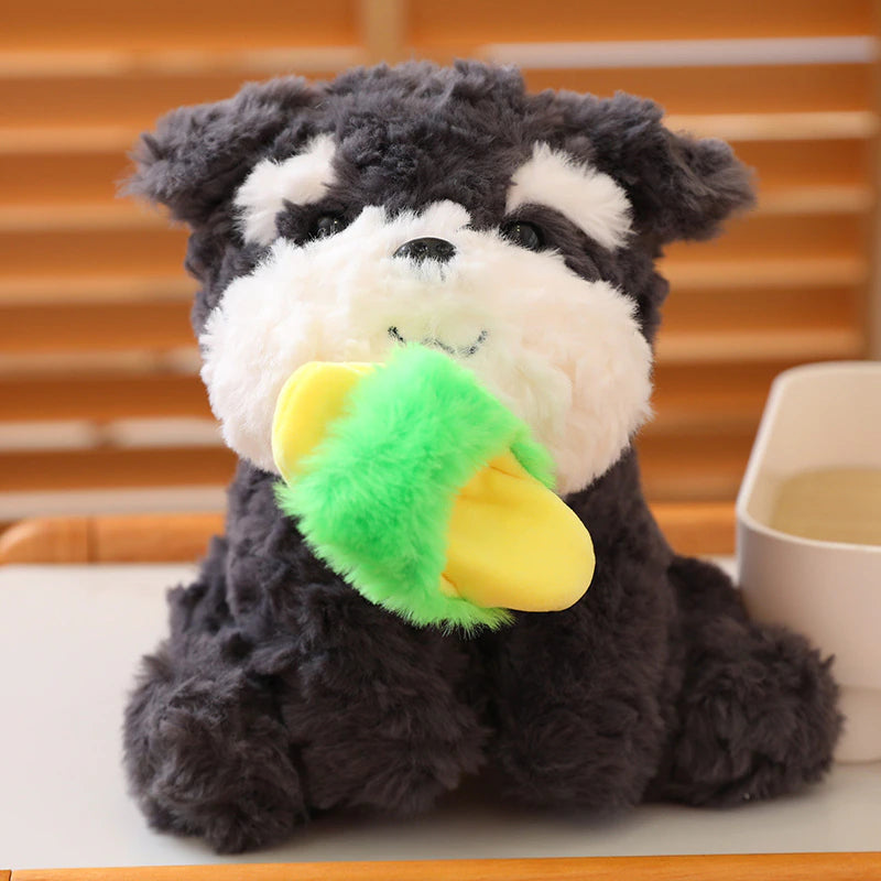 kawaiies-softtoys-plushies-kawaii-plush-Kawaii Sooty the Black Fluffy Dog with Slipper Plushie | NEW Soft toy Green 8in / 21cm 