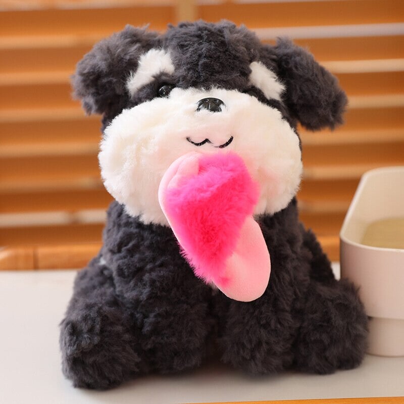 kawaiies-softtoys-plushies-kawaii-plush-Kawaii Sooty the Black Fluffy Dog with Slipper Plushie | NEW Soft toy Pink 8in / 21cm 