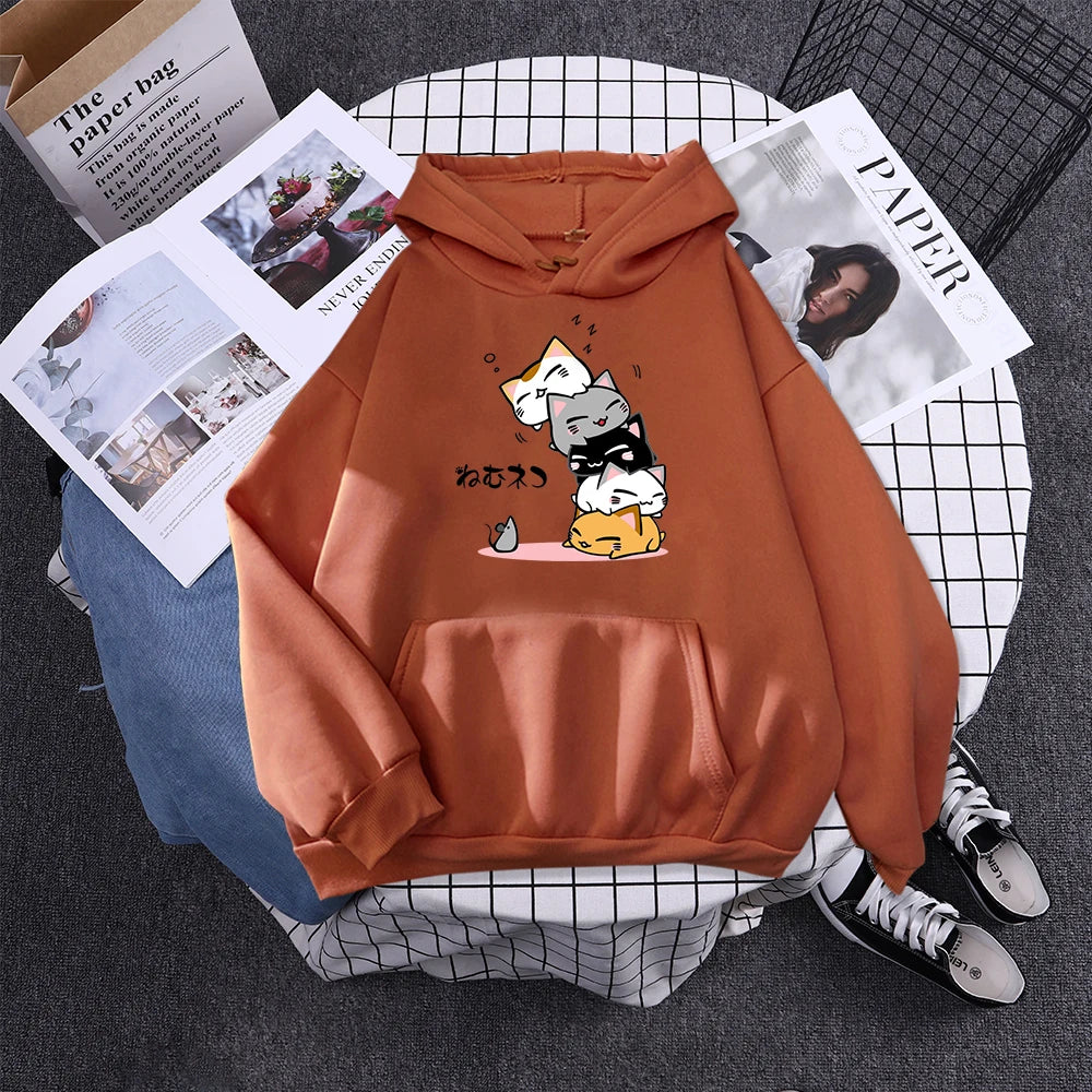 kawaiies-softtoys-plushies-kawaii-plush-Kawaii Stacked Cats Unisex Hoodie Hoodies Brick Red S 