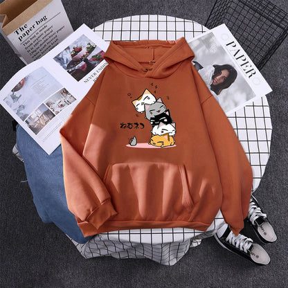 kawaiies-softtoys-plushies-kawaii-plush-Kawaii Stacked Cats Unisex Hoodie Hoodies Brick Red S 