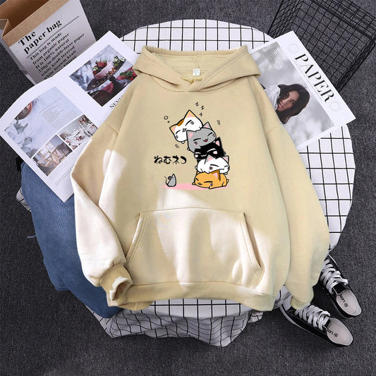 kawaiies-softtoys-plushies-kawaii-plush-Kawaii Stacked Cats Unisex Hoodie Hoodies Cream S 