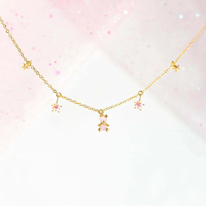 kawaiies-softtoys-plushies-kawaii-plush-Kawaii Starry Bear Pink 18K Gold-Plated Station Necklace Jewelry 