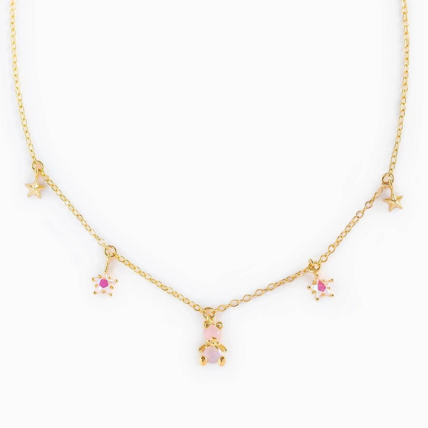 kawaiies-softtoys-plushies-kawaii-plush-Kawaii Starry Bear Pink 18K Gold-Plated Station Necklace Jewelry 