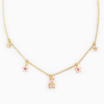 kawaiies-softtoys-plushies-kawaii-plush-Kawaii Starry Bear Pink 18K Gold-Plated Station Necklace Jewelry 