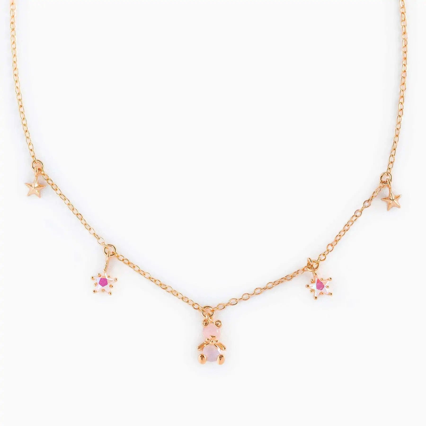 kawaiies-softtoys-plushies-kawaii-plush-Kawaii Starry Bear Pink 18K Gold-Plated Station Necklace Jewelry Rose gold 