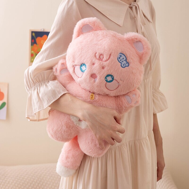 kawaiies-softtoys-plushies-kawaii-plush-. Kawaii Starry Pink White Black Fluffy Cat Plushies Soft toy 