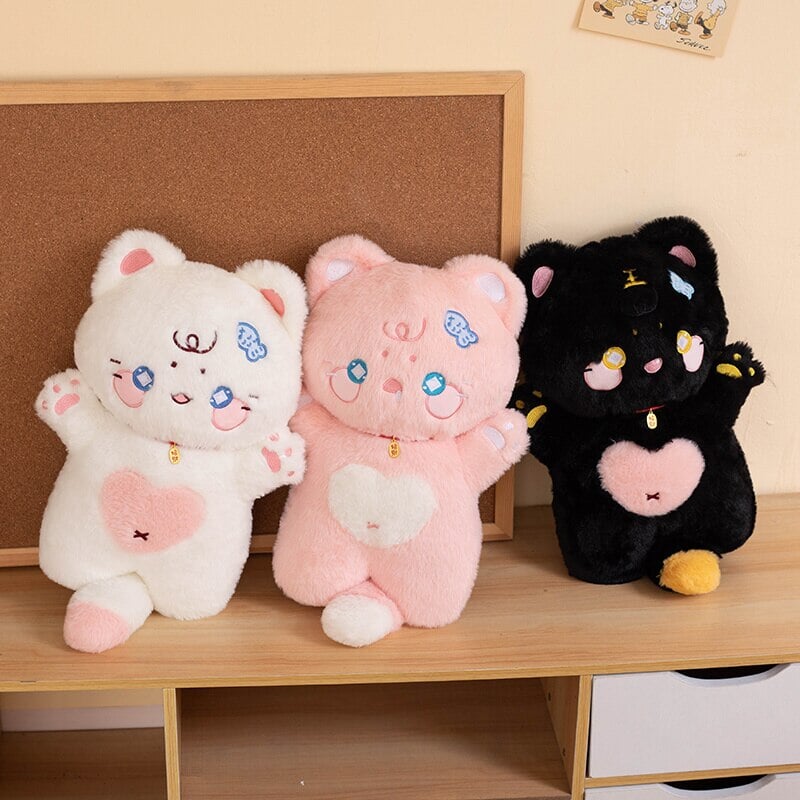 kawaiies-softtoys-plushies-kawaii-plush-. Kawaii Starry Pink White Black Fluffy Cat Plushies Soft toy 